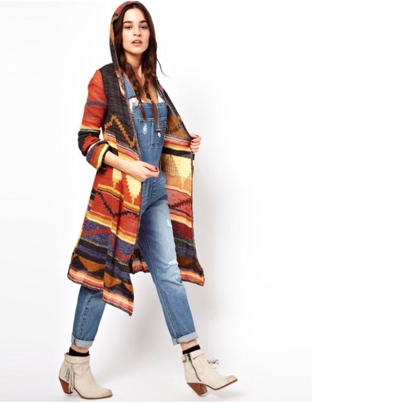 Free People Aztec Long Hooded Cardigan 